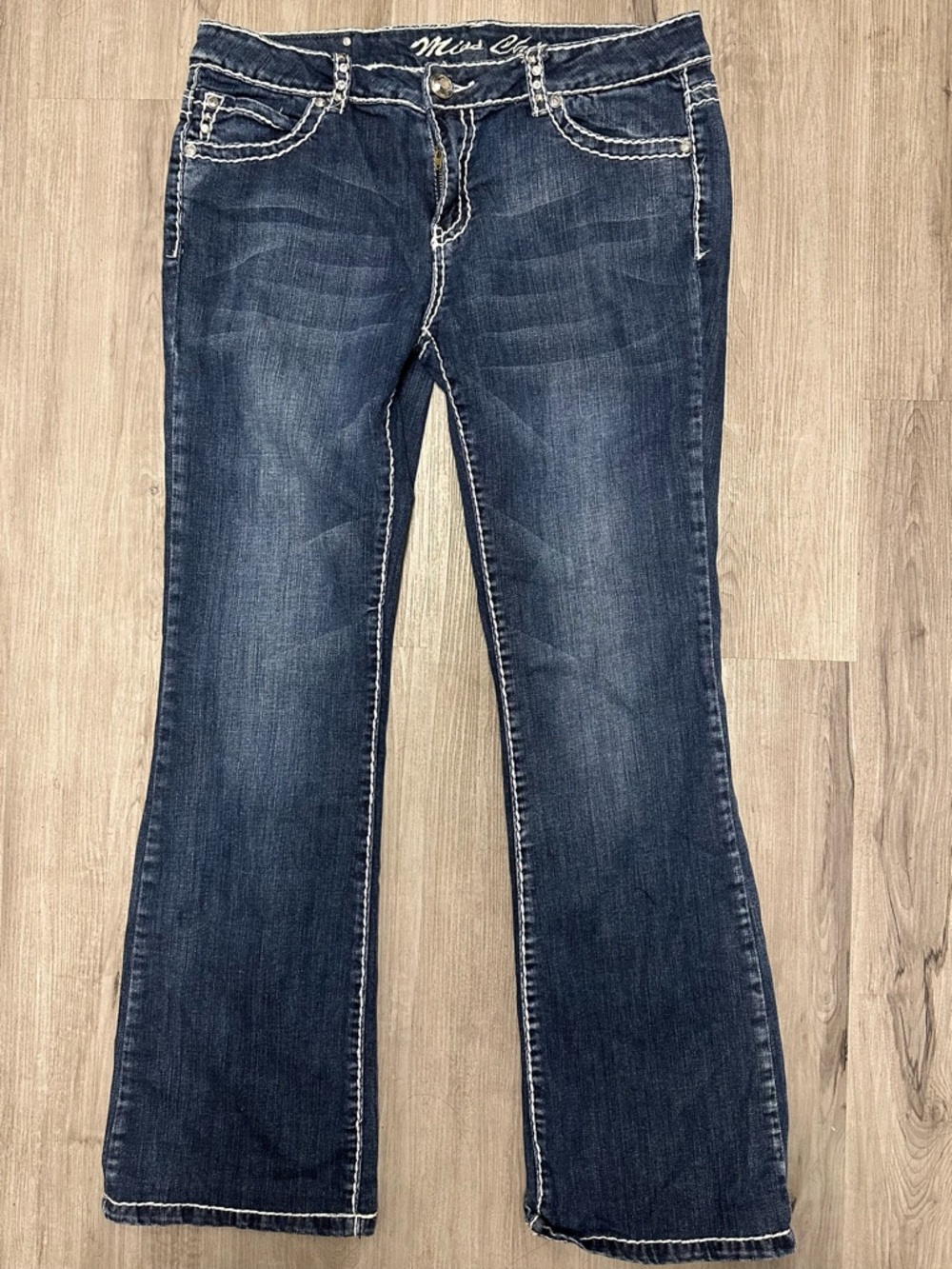 Miss Chic Dark Blue Heavily Embellished Mid Rise Bootcut Jeans 15